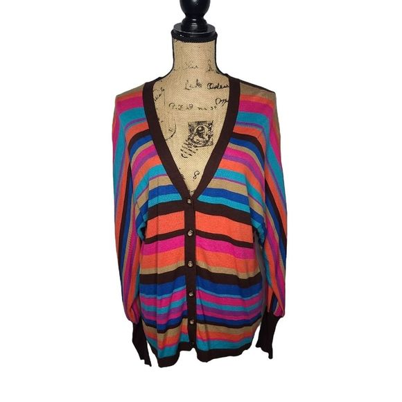 Trina Turk Rainbow Colorful Striped Cardigan Sweater - Picture 1 of 7